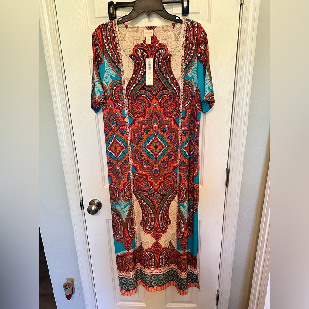Chicos ETHNIC MEDALLION MIDI DRESS DRESS PATTERN WARM MULTI SIZE 2